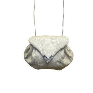 Novita Krishan Women’s White Snakeskin Embossed Rhinestone Clasp Crossbody Bag